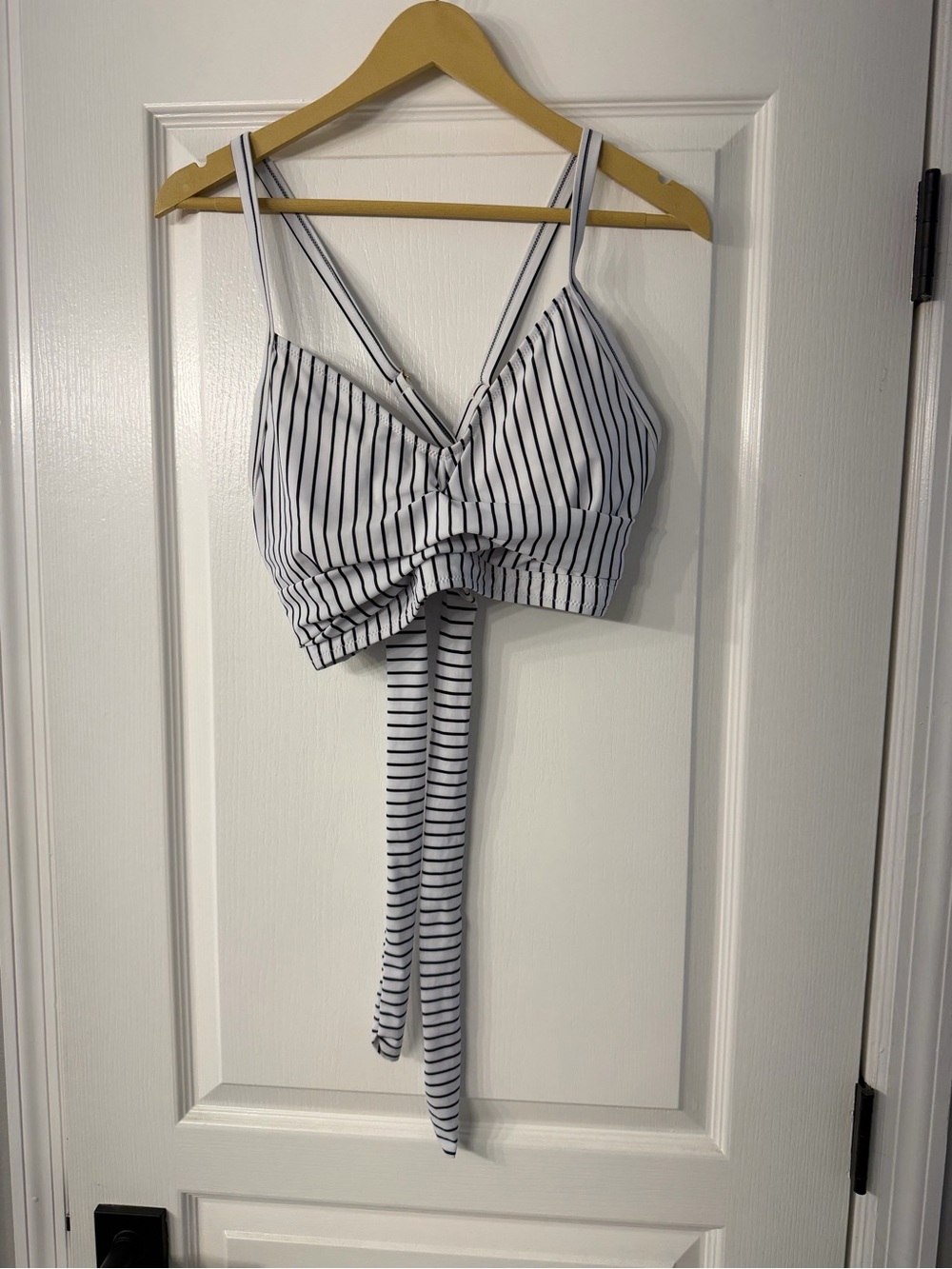 Striped Tie Bikini Top - White/Black